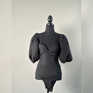 NWT Rare London Puff-Sleeve Textured Bodysuit